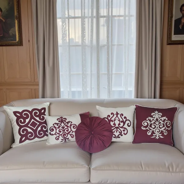 Blossoms_Set_of_5_pcs_set_of_Decorative_Designer_Cushion_Covers_|Embroidered_work|_16x16|inch_and_1_round_._Cotton_Fabric|Modern_Design._Set_of_5_pcs