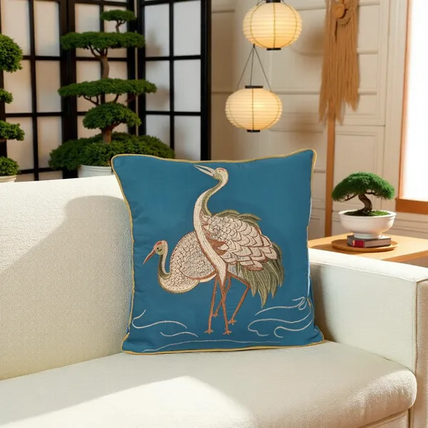 Blossoms_Decorative_Designer_Cushion_Cover_|Swan_Embroidered_work|_16x16|inch,_blue_Fabric|modern_Design.