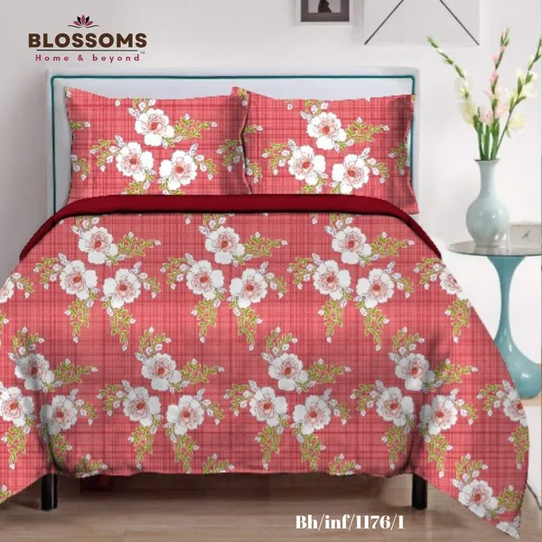 Orange_Floral_Printed_Queen_Size_Double_Bed_Bedsheet_With_2_Pillow_Covers