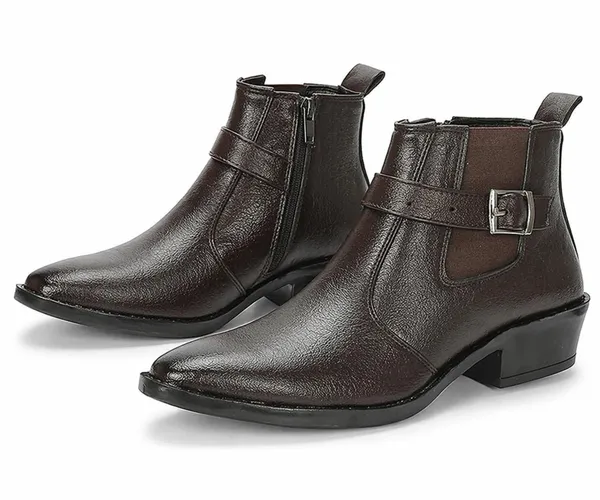 Kraasa_Men's_Synthetic_Leather_Ankle_Boots_with_Side_Buckle_Strap,_Elastic_Panel_&_Durable_TPR_Sole_Casual_&_Formal_Wear_Boot
