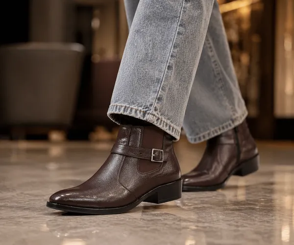 Kraasa_Men's_Synthetic_Leather_Ankle_Boots_with_Side_Buckle_Strap,_Elastic_Panel_&_Durable_TPR_Sole_Casual_&_Formal_Wear_Boot