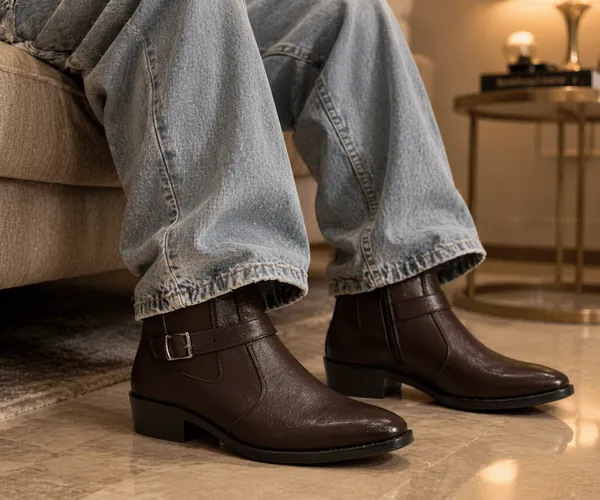 Kraasa_Men's_Synthetic_Leather_Ankle_Boots_with_Side_Buckle_Strap,_Elastic_Panel_&_Durable_TPR_Sole_Casual_&_Formal_Wear_Boot