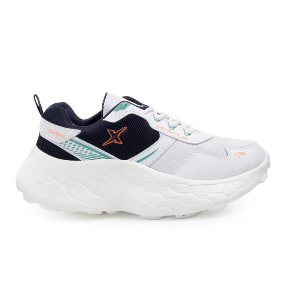 White_Synthetic_Leather_Lace_Up_Running_Shoes_|_For_Men