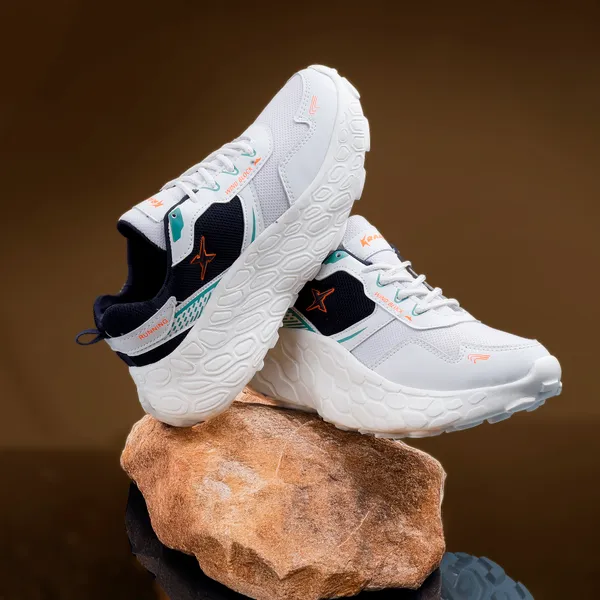 White_Synthetic_Leather_Lace_Up_Running_Shoes_|_For_Men