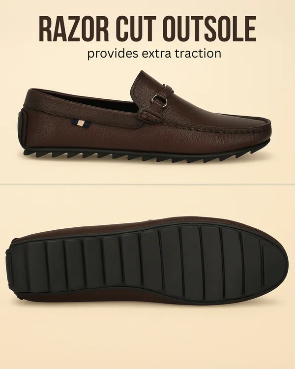 Kraasa Brown Synthetic Leather Slip On Loafers For Men Price in - Main Image