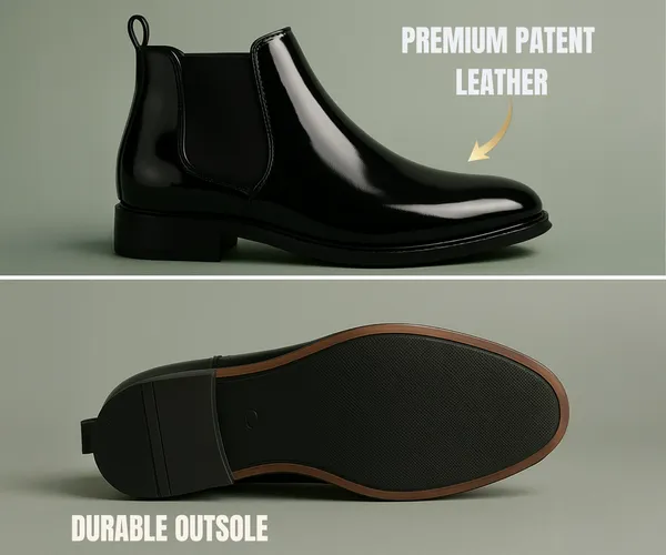 Shinny_Black_Faux_Leather_Slip_On_Chelsea_Boots_|_For_Men
