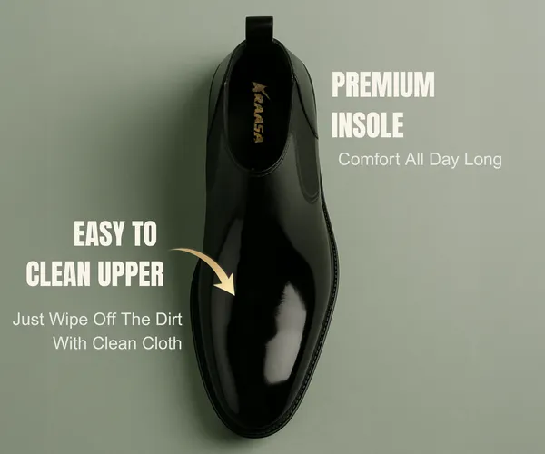 Shinny_Black_Faux_Leather_Slip_On_Chelsea_Boots_|_For_Men