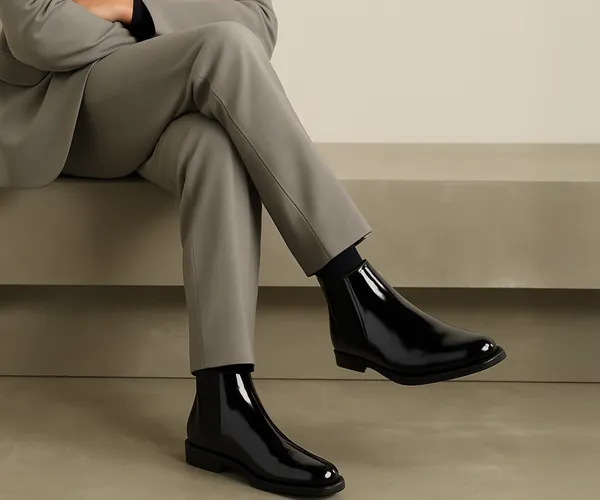 Shinny_Black_Faux_Leather_Slip_On_Chelsea_Boots_|_For_Men