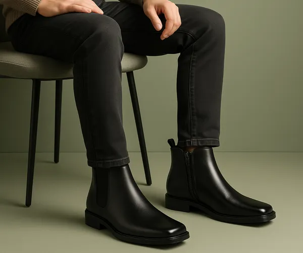 Kraasa_THE_ASHFORD__Mens_Stylish_Vegan_Leather_Chelsea_Boots_with_Side_Zipper_&_Elastic_Panel,_Square_Toe_Ankle_Boot_(Tan_/_Black_/_Brown)