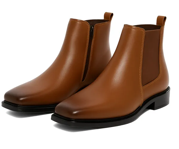 Kraasa_THE_ASHFORD_Mens_Stylish_Vegan_Leather_Chelsea_Boots_with_Side_Zipper_&_Elastic_Panel,_Square_Toe_Ankle_Boot_(Tan_/_Black_/_Brown)