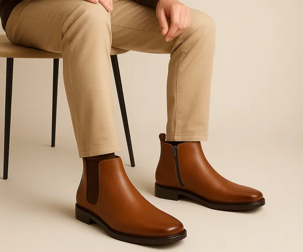 Kraasa_THE_ASHFORD_Mens_Stylish_Vegan_Leather_Chelsea_Boots_with_Side_Zipper_&_Elastic_Panel,_Square_Toe_Ankle_Boot_(Tan_/_Black_/_Brown)