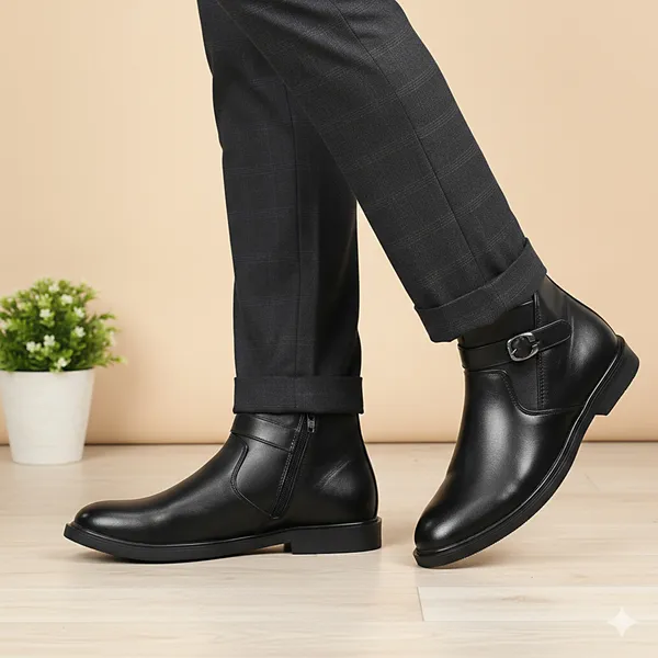 Kraasa_Men's_Buckle_Belt_Chelsea_Boots_|_Synthetic_Leather_Slip-On_Ankle_Boots_|_Comfortable_Formal_&_Smart_Casual_Footwear