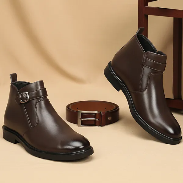 Kraasa_Men's_Buckle_Belt_Chelsea_Boots_|_Synthetic_Leather_Slip-On_Ankle_Boots_|_Comfortable_Formal_&_Smart_Casual_Footwear