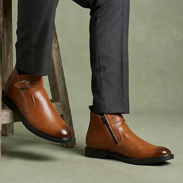 Kraasa_Men's_Buckle_Belt_Chelsea_Boots_|_Synthetic_Leather_Slip-On_Ankle_Boots_|_Comfortable_Formal_&_Smart_Casual_Footwear