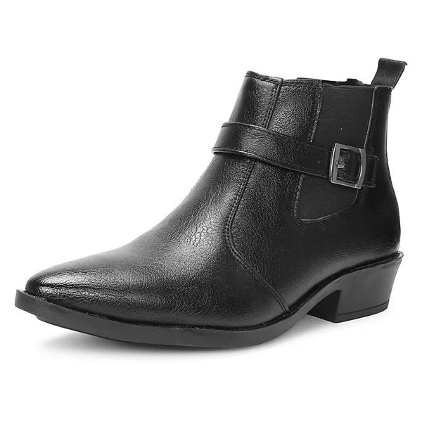 Kraasa_Men's_Synthetic_Leather_Ankle_Boots_with_Side_Buckle_Strap,_Elastic_Panel_&_Durable_TPR_Sole_Casual_&_Formal_Wear_Boot
