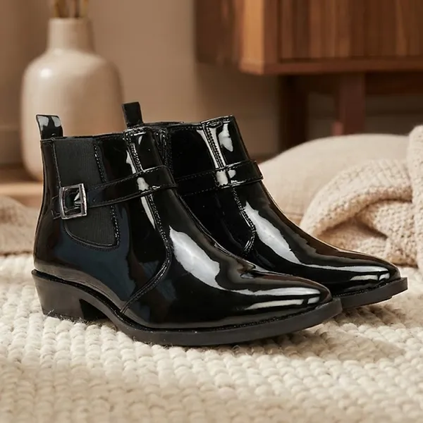 Kraasa_Men's_Synthetic_Leather_Ankle_Boots_with_Side_Buckle_Strap,_Elastic_Panel_&_Durable_TPR_Sole_Casual_&_Formal_Wear_Boot