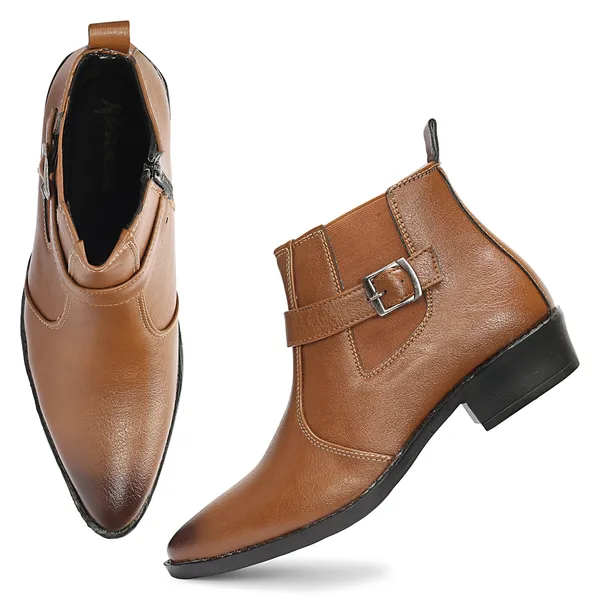 Kraasa_Men's_Synthetic_Leather_Ankle_Boots_with_Side_Buckle_Strap,_Elastic_Panel_&_Durable_TPR_Sole_Casual_&_Formal_Wear_Boot