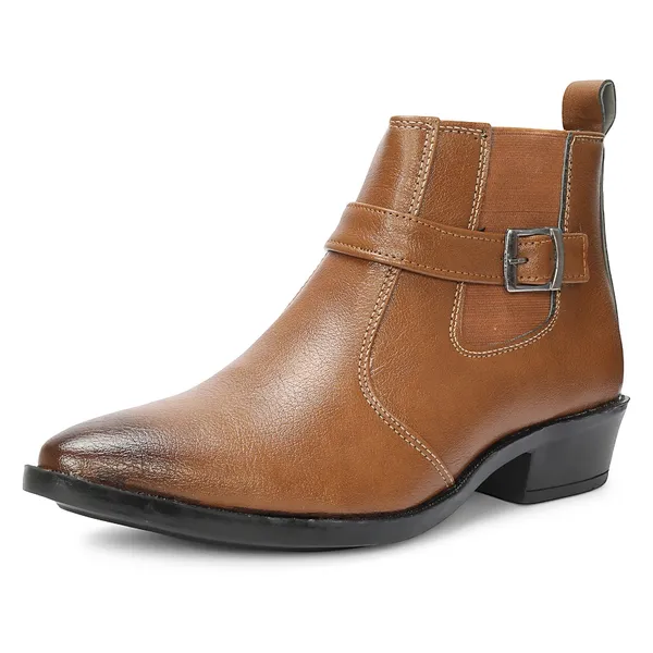 Kraasa_Men's_Synthetic_Leather_Ankle_Boots_with_Side_Buckle_Strap,_Elastic_Panel_&_Durable_TPR_Sole_Casual_&_Formal_Wear_Boot