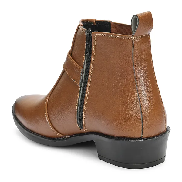 Kraasa_Men's_Synthetic_Leather_Ankle_Boots_with_Side_Buckle_Strap,_Elastic_Panel_&_Durable_TPR_Sole_Casual_&_Formal_Wear_Boot
