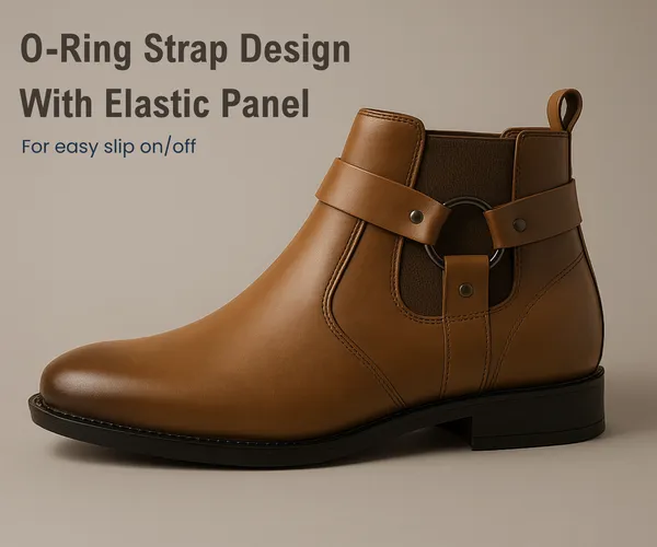 Kraasa_The_Harness_Mens_stylish_vegan_Leather_Chelsea_Boots_with_Side_Zipper_&_O-ring_Strap_Elastic_Panel_Ankle_Boot_(Tan_/_Black_/_Brown)