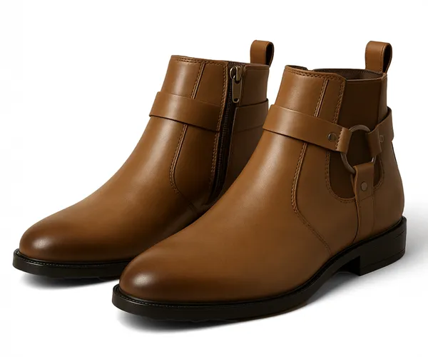 Kraasa_The_Harness_Mens_stylish_vegan_Leather_Chelsea_Boots_with_Side_Zipper_&_O-ring_Strap_Elastic_Panel_Ankle_Boot_(Tan_/_Black_/_Brown)