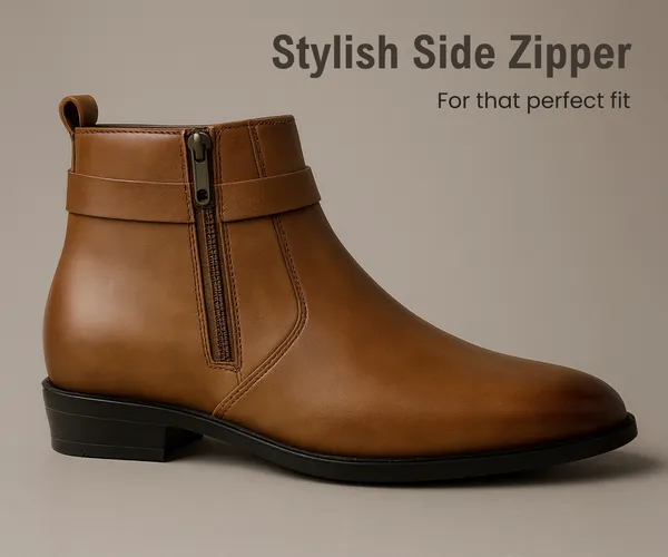 Kraasa_The_Harness_Mens_stylish_vegan_Leather_Chelsea_Boots_with_Side_Zipper_&_O-ring_Strap_Elastic_Panel_Ankle_Boot_(Tan_/_Black_/_Brown)