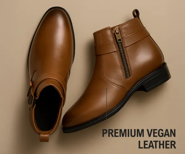 Kraasa_The_Harness_Mens_stylish_vegan_Leather_Chelsea_Boots_with_Side_Zipper_&_O-ring_Strap_Elastic_Panel_Ankle_Boot_(Tan_/_Black_/_Brown)