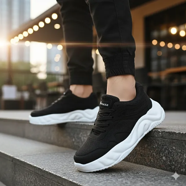 Black_Synthetic_Leather_Lace_Up_Sneakers_|_For_Men