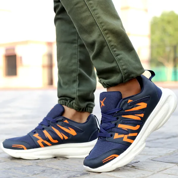 Navy_Synthetic_Leather_Lace_Up_Running_Shoes_|_For_Men