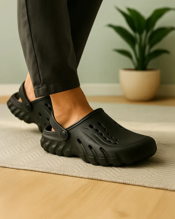 Black_Synthetic_Leather_Adjustable_Back_Strap_Clogs_|_For_Men