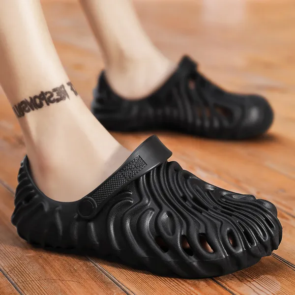 Black_Synthetic_Leather_Adjustable_Back_Strap_Clogs_|_For_Men