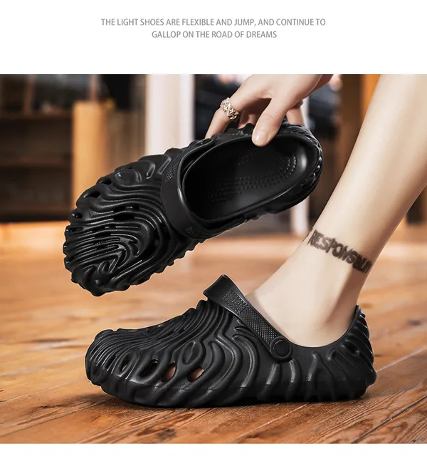 Black_Synthetic_Leather_Adjustable_Back_Strap_Clogs_|_For_Men