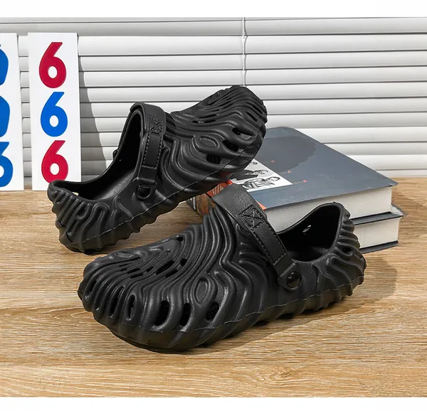 Black_Synthetic_Leather_Adjustable_Back_Strap_Clogs_|_For_Men