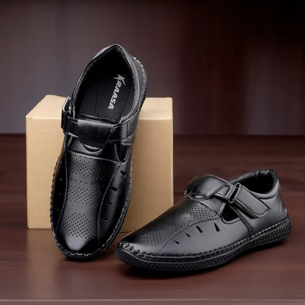Black_Synthetic_Leather_Hook_&_Loop_Sandals_|_For_Men