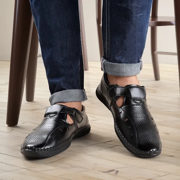 Black_Synthetic_Leather_Hook_&_Loop_Sandals_|_For_Men