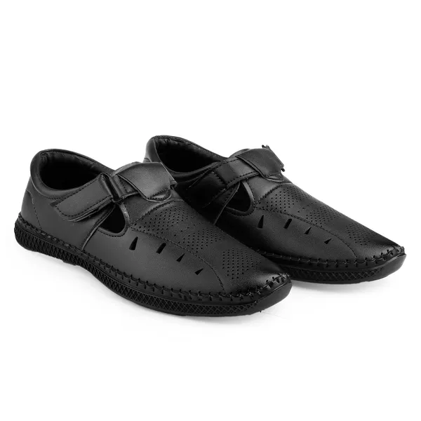 Black_Synthetic_Leather_Hook_&_Loop_Sandals_|_For_Men