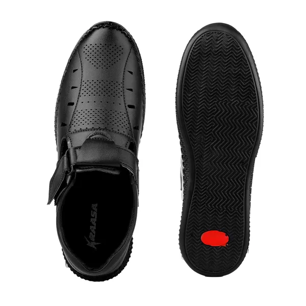 Black_Synthetic_Leather_Hook_&_Loop_Sandals_|_For_Men