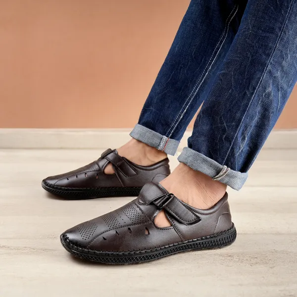 Brown_Synthetic_Leather_Hook_&_Loop_Sandals_|_For_Men