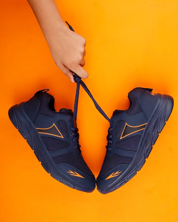 Navy_Synthetic_Leather_Lace_Up_Running_Shoes_|_For_Men
