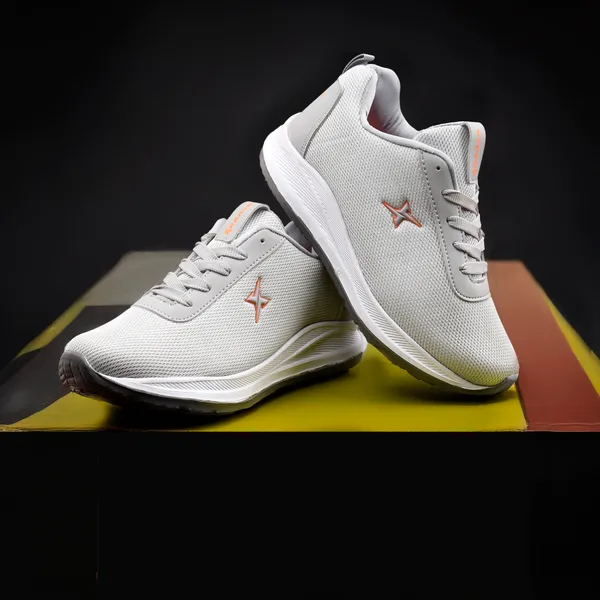 Kraasa Grey Synthetic Leather Lace Up Running Shoes For Men