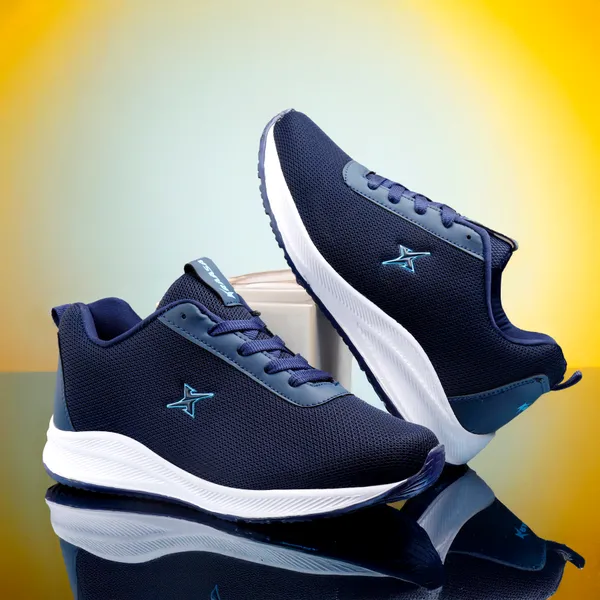 Navy_Synthetic_Leather_Lace_Up_Running_Shoes_|_For_Men