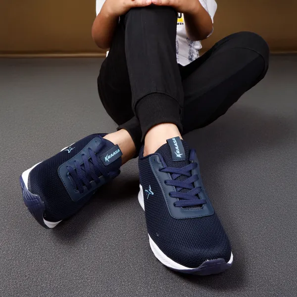 Navy_Synthetic_Leather_Lace_Up_Running_Shoes_|_For_Men