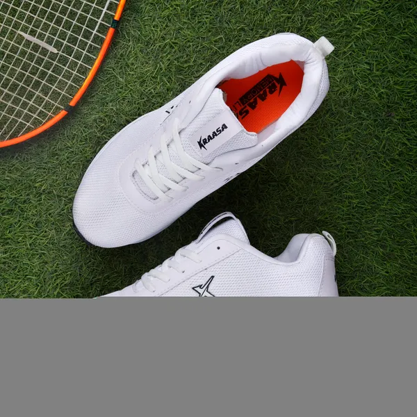 White_Synthetic_Leather_Lace_Up_Running_Shoes_|_For_Men