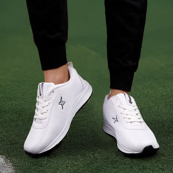 White_Synthetic_Leather_Lace_Up_Running_Shoes_|_For_Men