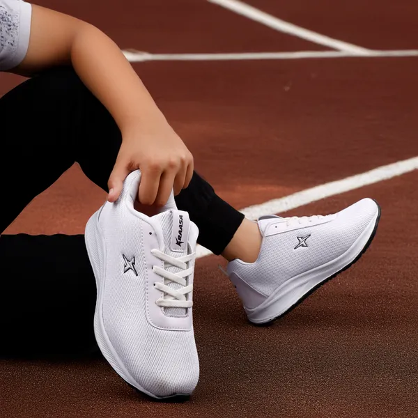 White_Synthetic_Leather_Lace_Up_Running_Shoes_|_For_Men