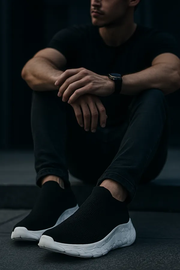 Black_&_White_Synthetic_Leather_Lace_Up_Running_Slip_Ons_Shoes_|_For_Men