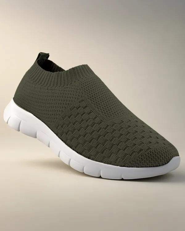 ZONIC_Army_Green_Knit_Upper_Men's_Walking_Running_Gym_Shoes_|_Lightweight_&_Cushioned