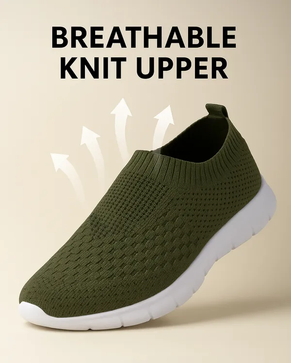 ZONIC_Army_Green_Knit_Upper_Men's_Walking_Running_Gym_Shoes_|_Lightweight_&_Cushioned