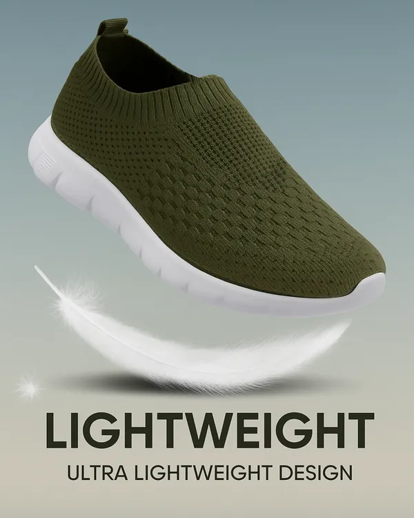 ZONIC_Army_Green_Knit_Upper_Men's_Walking_Running_Gym_Shoes_|_Lightweight_&_Cushioned