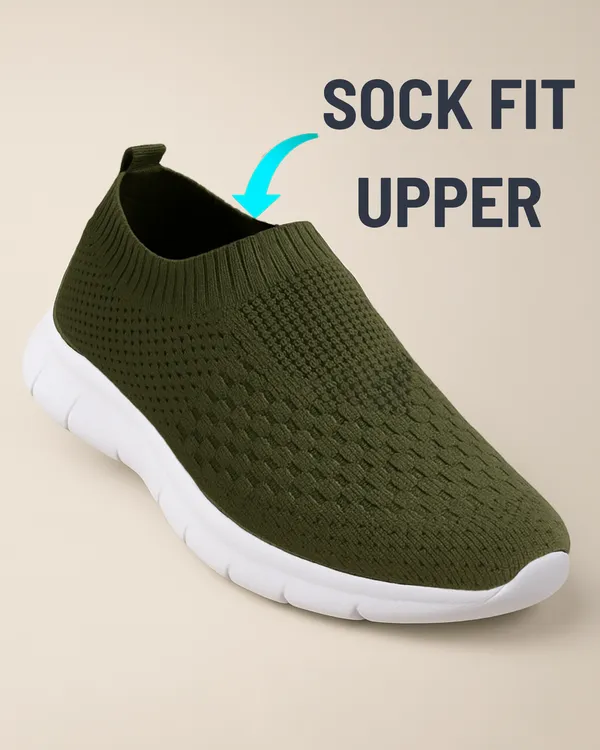ZONIC_Army_Green_Knit_Upper_Men's_Walking_Running_Gym_Shoes_|_Lightweight_&_Cushioned